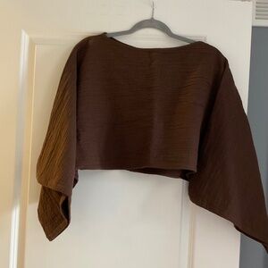 Voguish Brown Scoop Neck Long Sleeve Crop Top Size Small